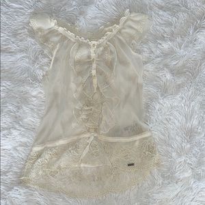 Abercrombie Kids Creme Sheer Ruffled Top